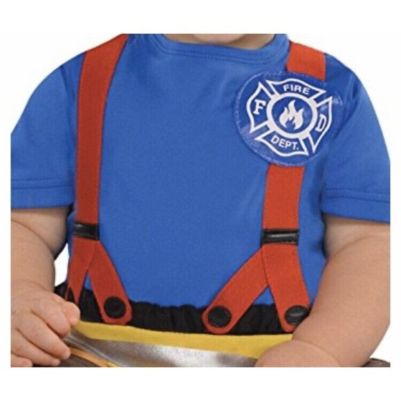 First Fireman Costume Dept Chief Firefighter Halloween Baby Infant Jumpsuit Hat - Picture 4 of 9
